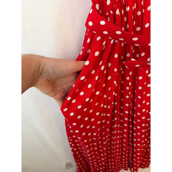 Vintage Serben Dress Polka Dot Red White Belted Fit & Flare Pinup Pockets XL - Picture 6 of 8